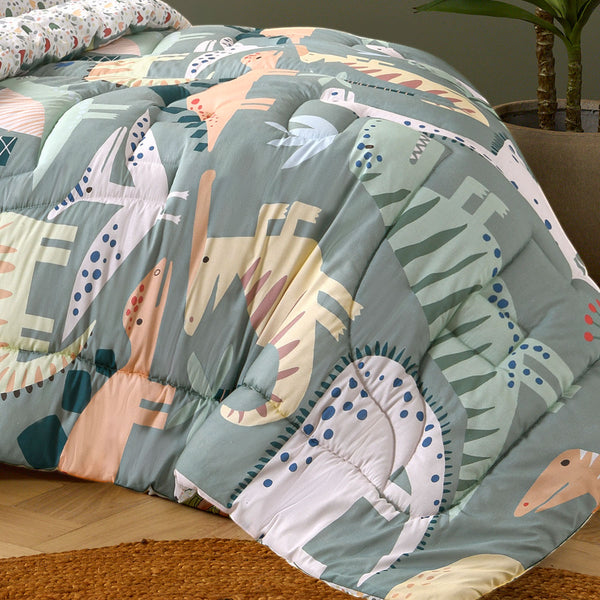 Happy Kids Dino Mania Dinosaur Bedspread Comforter Coverlet Green Single