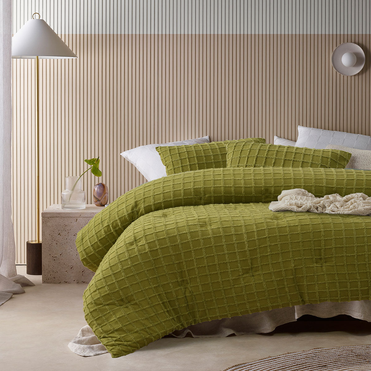 Vintage Design Homewares Parquet Cacti Green Comforter Bedspread Set King