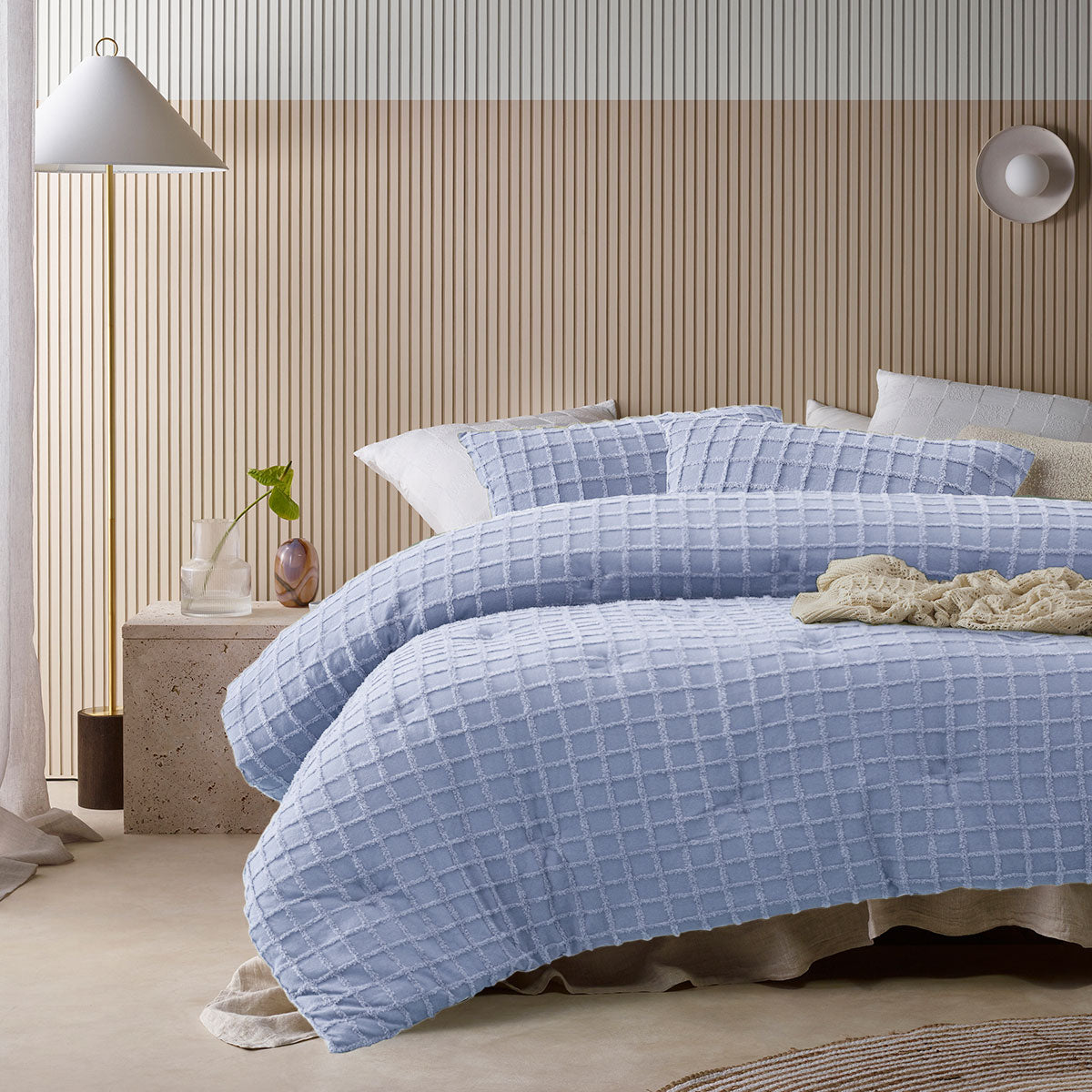 Vintage Design Homewares Parquet Snooze Blue Comforter Bedspread Set King