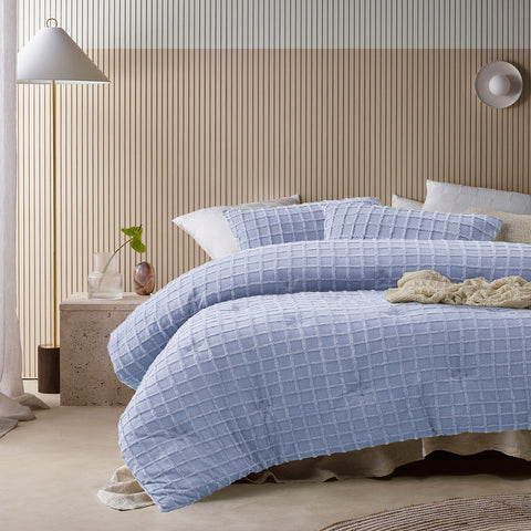 Vintage Design Homewares Parquet Snooze Blue Comforter Bedspread Set Queen