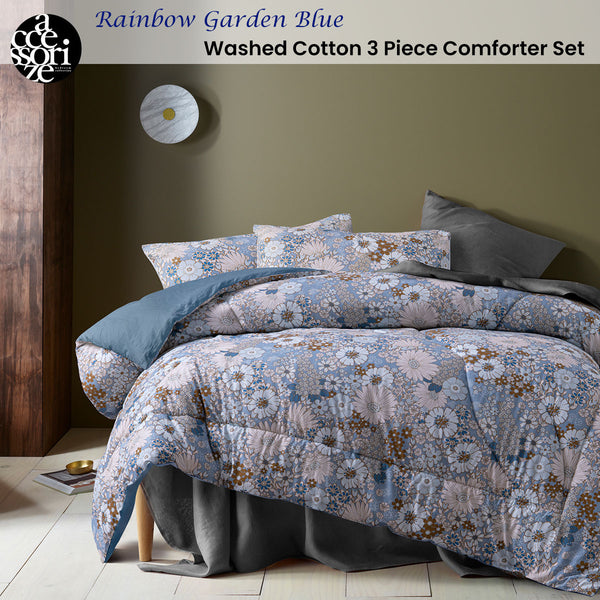 Accessorize Rainbow Garden Cotton Bedspread Comforter Coverlet Blue King
