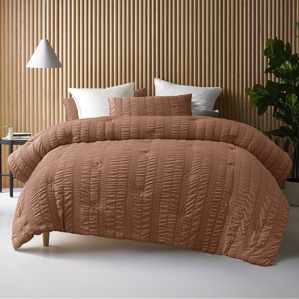 Accessorize Seersucker Polyester Bedspread Comforter Coverlet Tobacco King