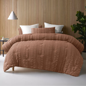 Accessorize Seersucker Polyester Bedspread Comforter Coverlet Tobacco King