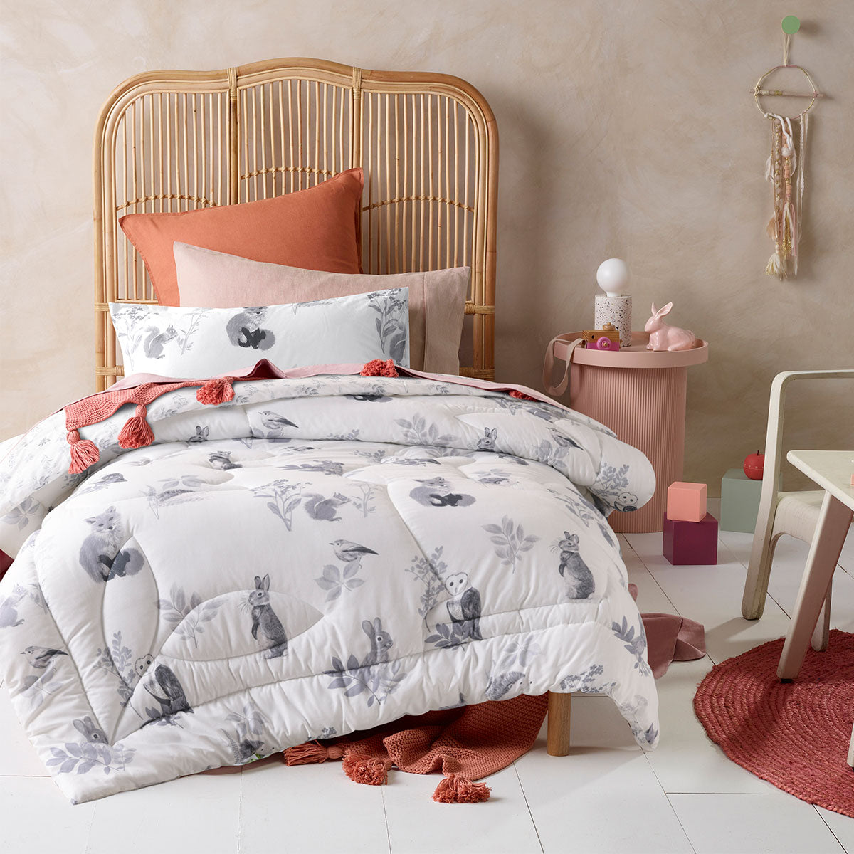 Happy Kids Woodland Animals Bedspread Comforter Coverlet Green Single