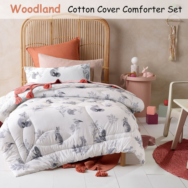 Happy Kids Woodland Animals Bedspread Comforter Coverlet Green Single