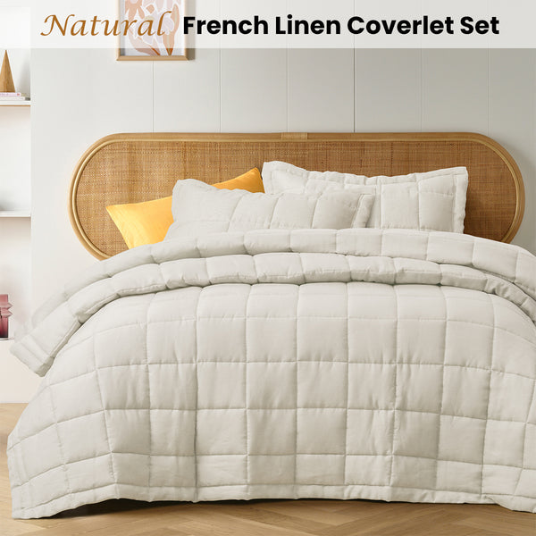 Vintage Design Homewares Linen Bedspread Comoforter Coverlet Natural King