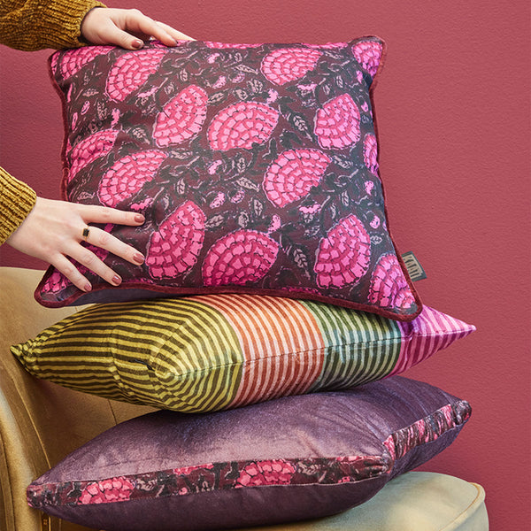 KAAT Amsterdam Ayda Pink Purple Floral Square Filled Cushion 45cm
