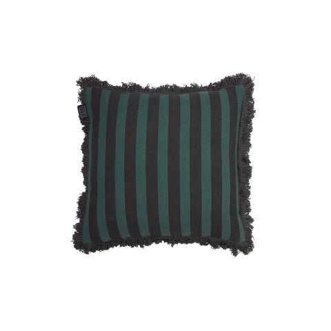 KAAT Amsterdam Viggo Green Grey Striped Fringe Square Filled Cushion 45cm