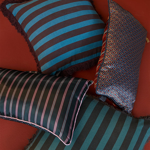 KAAT Amsterdam Viggo Red Green Striped Fringe Square Filled Cushion 45cm