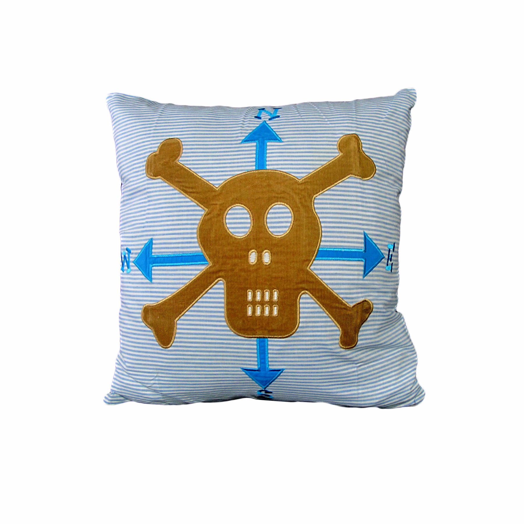 Happy Kids Pirate Skull Crossbones Embroidered Square Filled Cushion 43cm