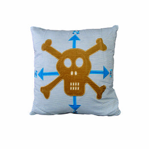 Happy Kids Pirate Skull Crossbones Embroidered Square Filled Cushion 43cm