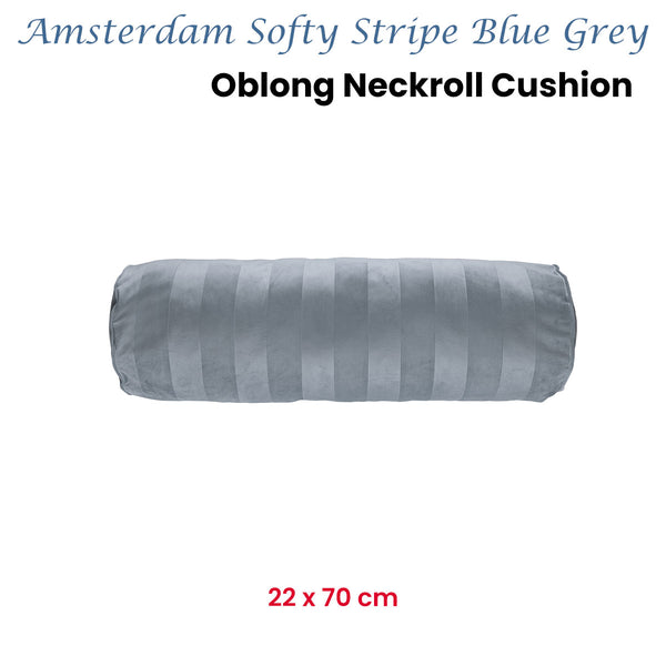 KAAT Amsterdam Softy Stripe Blue Grey Velvet Neckroll Filled Cushion 22cm x 70cm