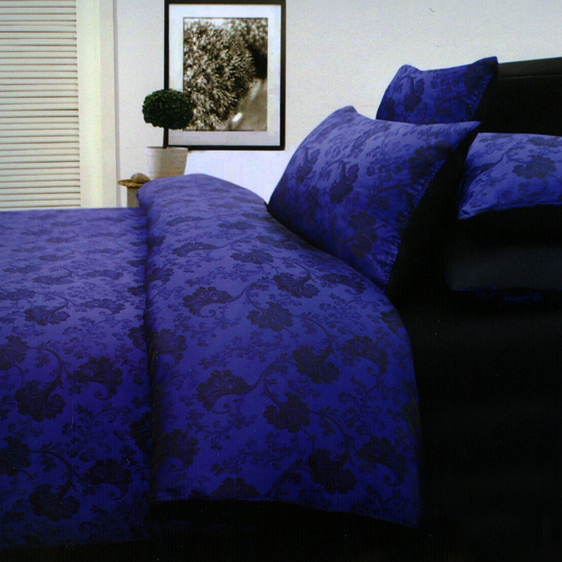Accessorize Annabella Floral Jacquard Quilt Doona Duvet Cover Black Blue Queen