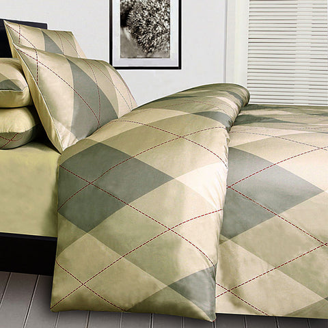 Big Sleep Argyles Beige Microfibre Quilt Doona Duvet Set Single
