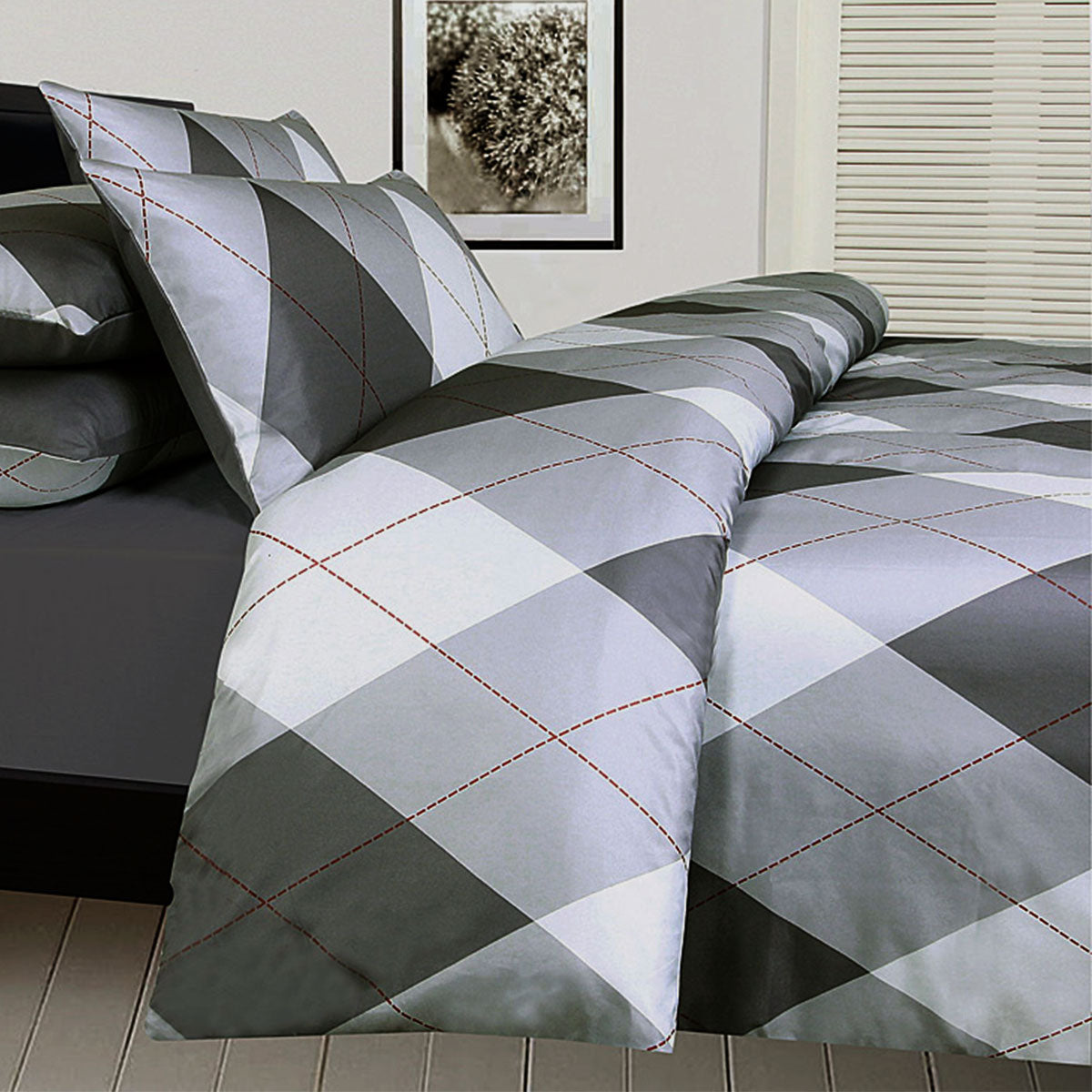 Big Sleep Argyles Black Microfibre Quilt Doona Duvet Set Single
