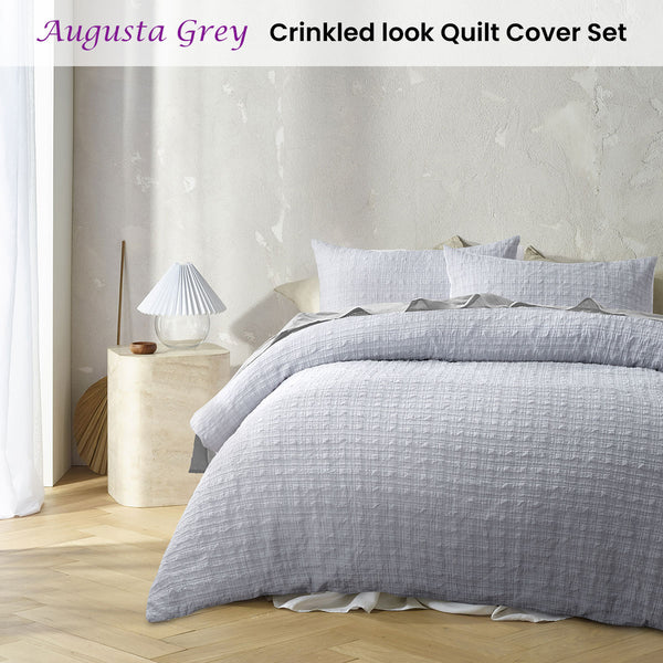 Accessorize Augusta Ruched Quilt Doona Duvet Cover Grey Queen