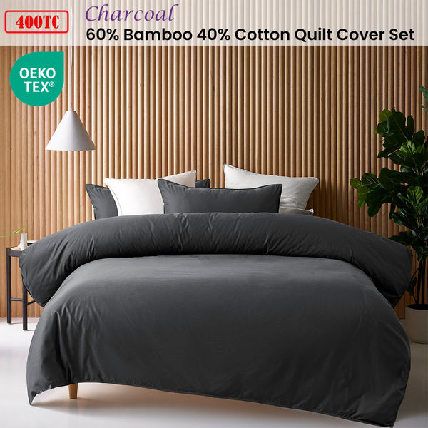 Accessorize 400TC Bamboo Cotton Quilt Doona Duvet Cover Charcoal Grey Double