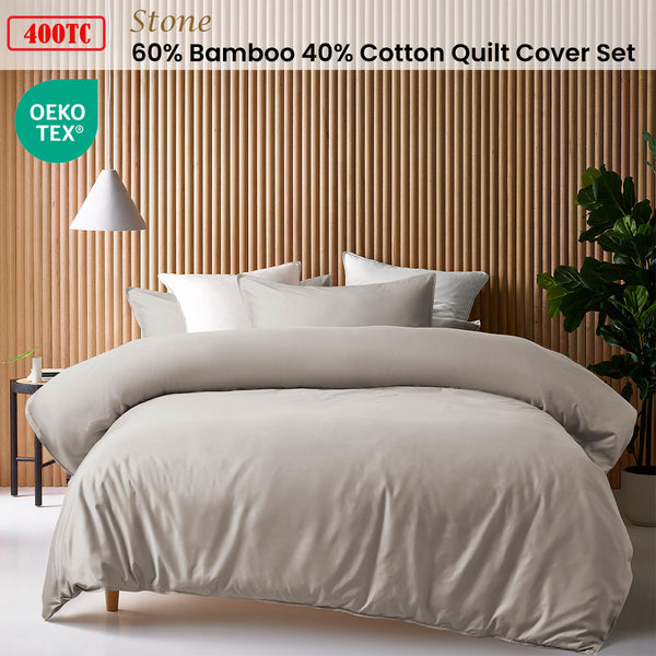Accessorize 400TC Bamboo Cotton Quilt Doona Duvet Cover Stone Single