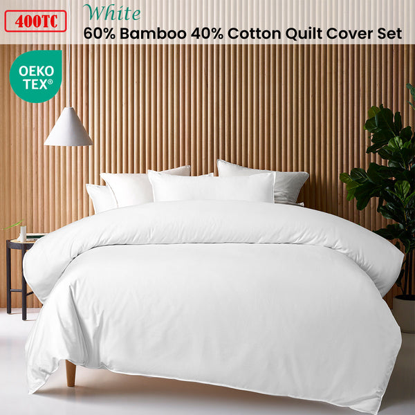 Accessorize 400TC Bamboo Cotton Quilt Doona Duvet Cover White Super King
