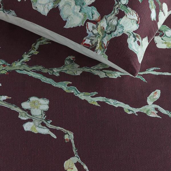 Bedding House Van Gogh Blossom Dark Red Cotton Sateen Quilt Cover Queen