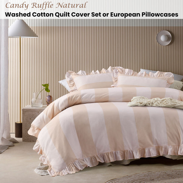Vintage Design Homewares Ruffle Striped Quilt Doona Duvet Cover Candy King