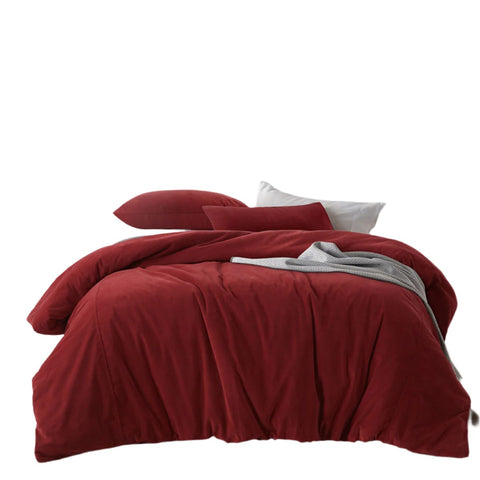 Vintage Design Homewares Cotton Velvet Quilt Doona Duvet Cover Rouge Red King