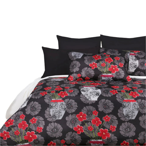 The Big Sleep Devine Floral Black Red Quilt Doona Duvet Cover Set Queen
