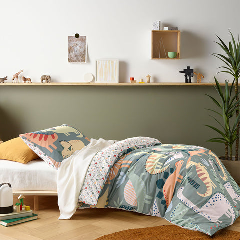 Happy Kids Dino Mania Dinosaur Cotton Quilt Doona Duvet Cover Green Single