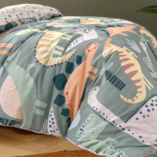 Happy Kids Dino Mania Dinosaur Cotton Quilt Doona Duvet Cover Green Single