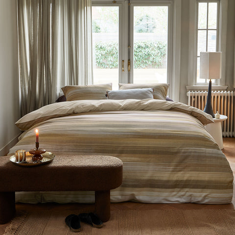 Bedding House Elie Striped Cotton Sateen Quilt Doona Duvet Cover Natural Queen