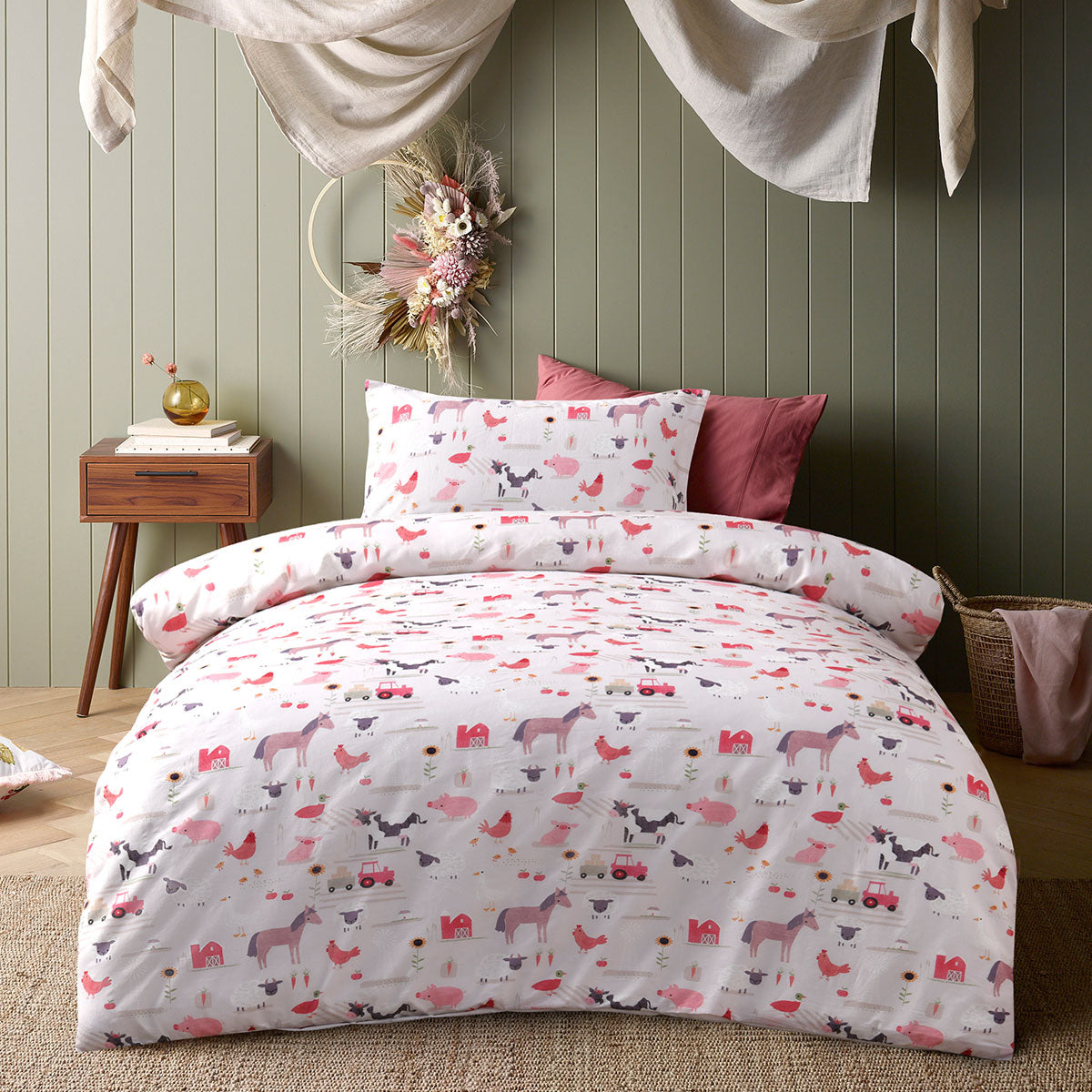 Happy Kids Farmyard Friends Cotton Quilt Doona Duvet Cover Single
