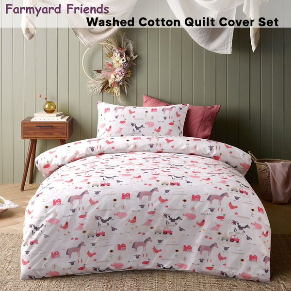 Happy Kids Farmyard Friends Cotton Quilt Doona Duvet Cover Single