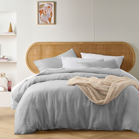 Vintage Design Homewares French Linen Quilt Doona Duvet Cover Silver Queen