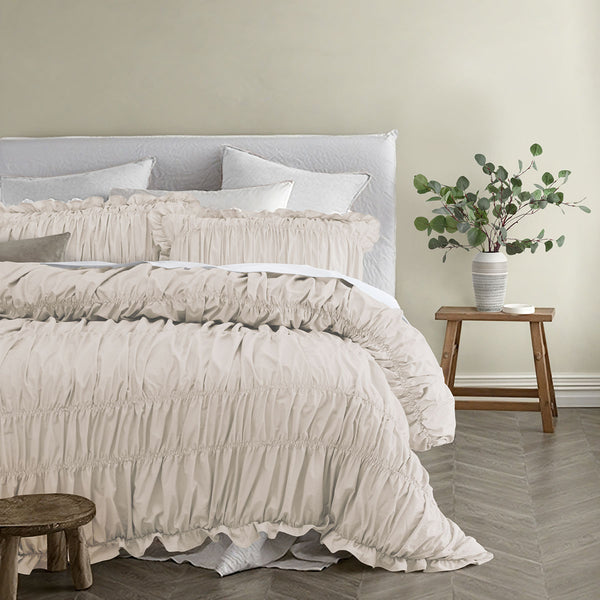 Vintage Design Homewares Haven Ruched Quilt Doona Duvet Cover Natural Double