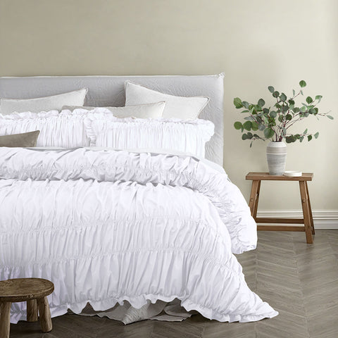 Vintage Design Homewares Haven Ruched Quilt Doona Duvet Cover White Double