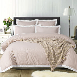 Accessorize Cotton Border Block Quilt Doona Duvet Cover Set Queen White Natural