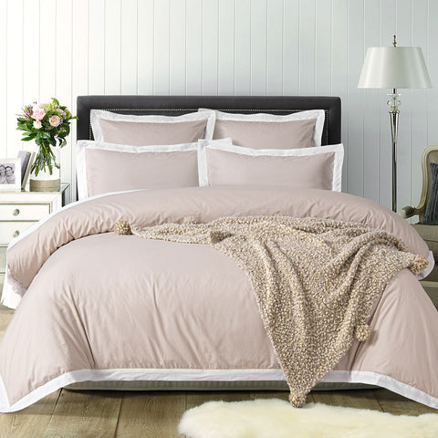 Accessorize Cotton Border Block Quilt Doona Duvet Cover Set Super King White Natural