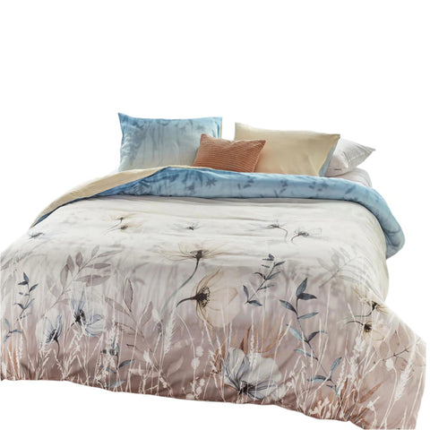 Bedding House Isabelle Floral Light Blue Cotton Sateen Quilt Doona Duvet Cover Queen