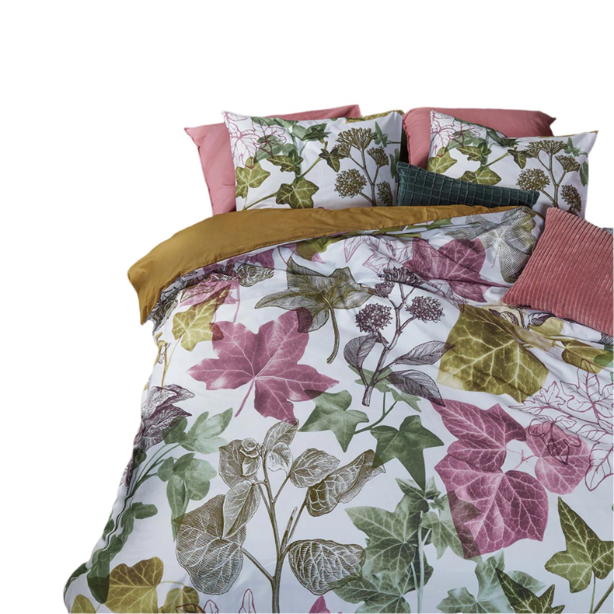 Bedding House Ivy Leaves Multi Cotton Percale Quilt Doona Duvet Cover Queen