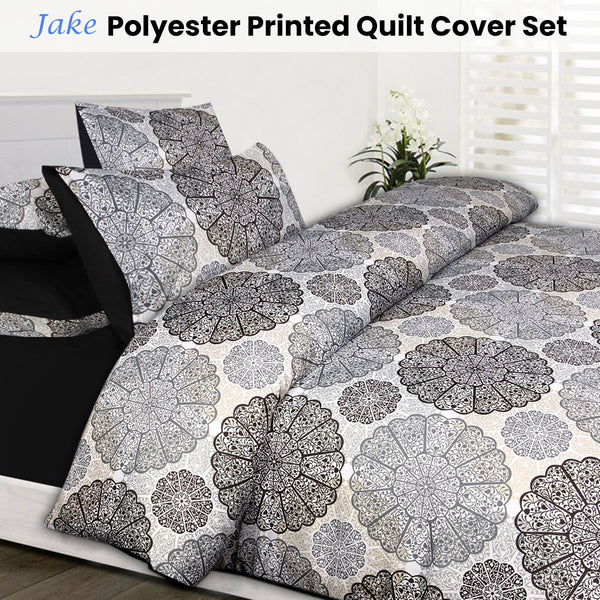 Big Sleep Jake Mandala Black Microfibre Quilt Doona Duvet Set Double