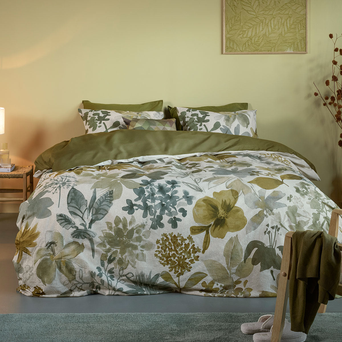 Bedding House Lilian Foral Cotton Percale Quilt Doona Duvet Cover Green King