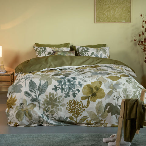 Bedding House Lilian Foral Cotton Percale Quilt Doona Duvet Cover Green Queen