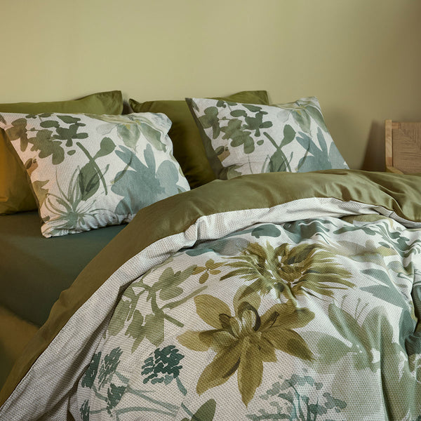 Bedding House Lilian Foral Cotton Percale Quilt Doona Duvet Cover Green Queen