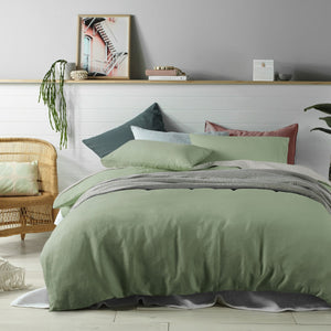 Accessorize Linen Solid Colour Quilt Doona Duvet Cover Set Sage King