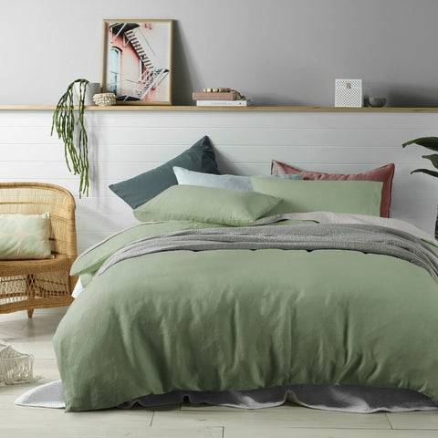 Accessorize Linen Solid Colour Quilt Doona Duvet Cover Set Sage King