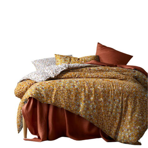 Accessorize Lisa Floral Ochre Washed Cotton Quilt Doona Duvet Cover King
