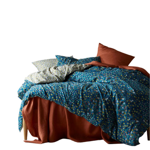 Accessorize Lisa Floral Washed Cotton Quilt Doona Duvet Cover Teal Blue Queen