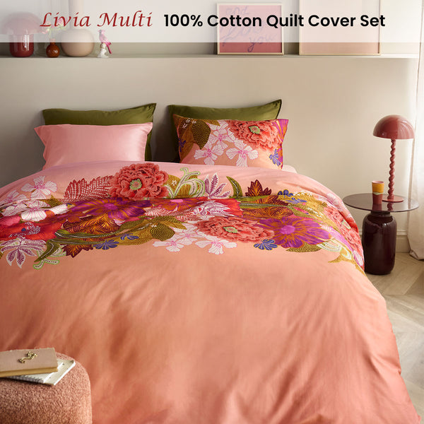Oilily Livia Floral Cotton Satin Quilt Doona Duvet Cover Pink Queen
