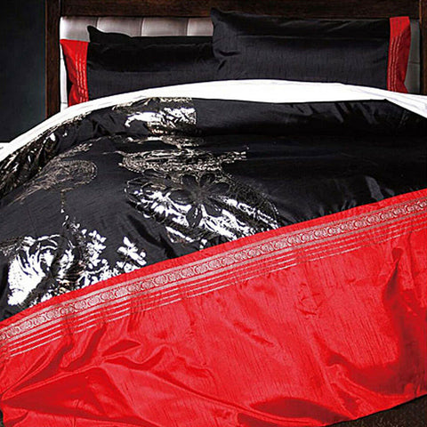 Accessorize Majestic Floral Quilt Doona Duvet Cover Black Red Double