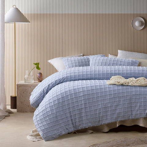 Vintage Design Homewares Parquet Snooze Blue Polyester Cotton Quilt Cover Set Single